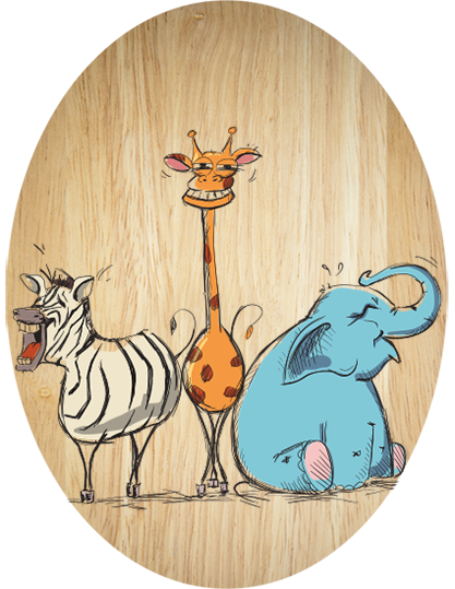 Charming plywood wall art featuring whimsical laughing animals, perfect for adding joy to any room's decor.