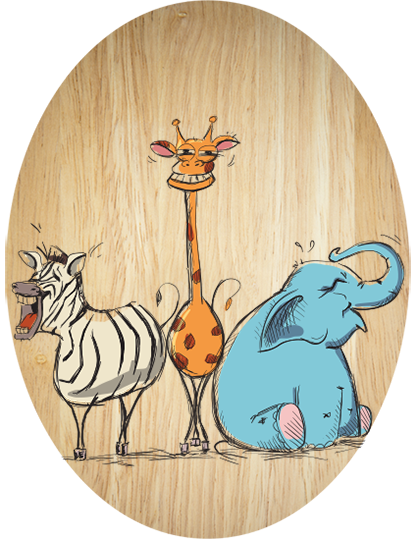 Laughing Animals - Plywood Oval - Wall Art