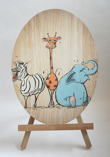 Delightful plywood wall art featuring laughing animals, adding charm and whimsy to any living space.