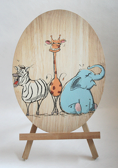 Laughing Animals - Plywood Oval - Wall Art