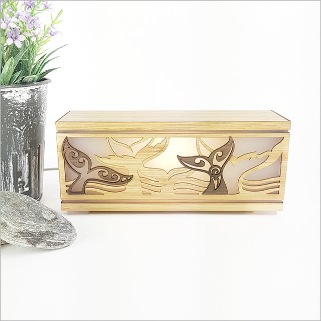 USB-powered LED tealight box made of eco-friendly bamboo and acrylic, designed for a warm, calming ambiance.