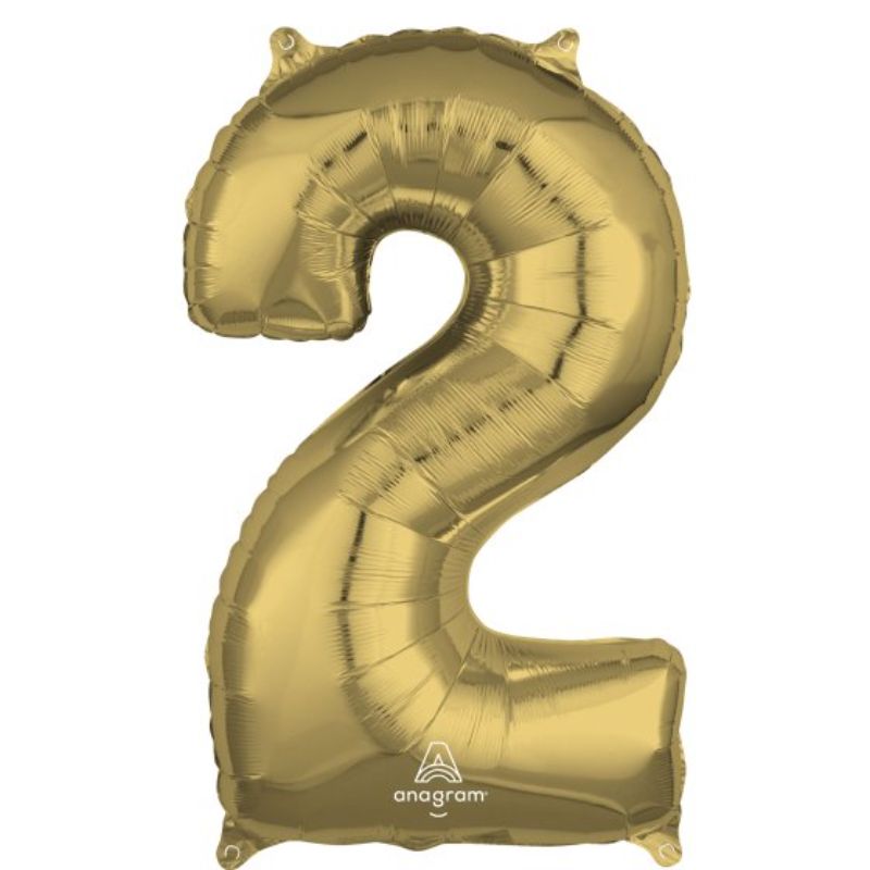 Stunning SuperShape White Gold Numeral 2 balloon, 86cm, perfect for elegant celebrations and photo props.