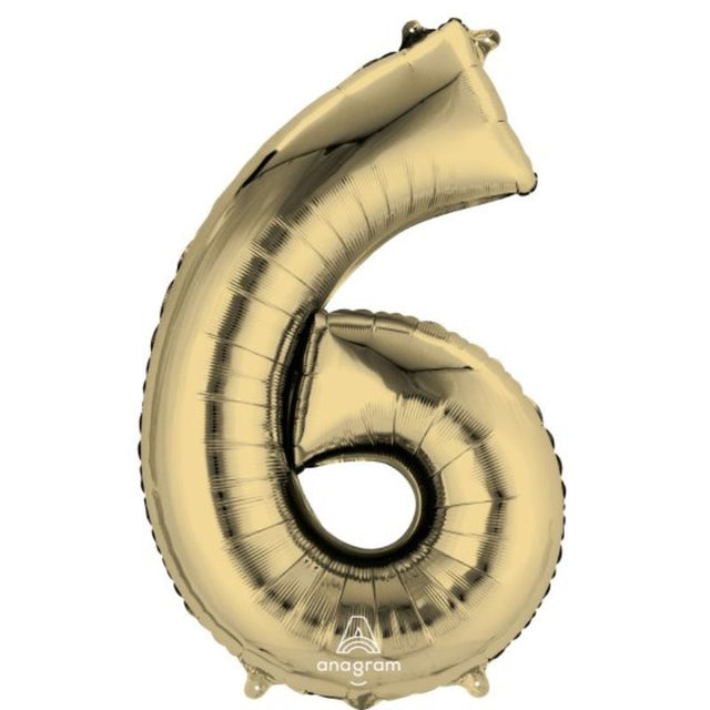 SuperShape White Gold Numeral 6 Balloon, 86cm, perfect for elegant celebrations, floats for days, adds stylish flair.