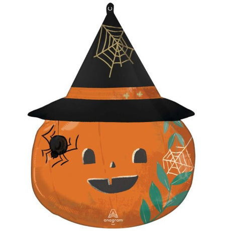 A large pumpkin-shaped foil balloon with a satin finish, perfect for autumn festivities and Halloween celebrations.