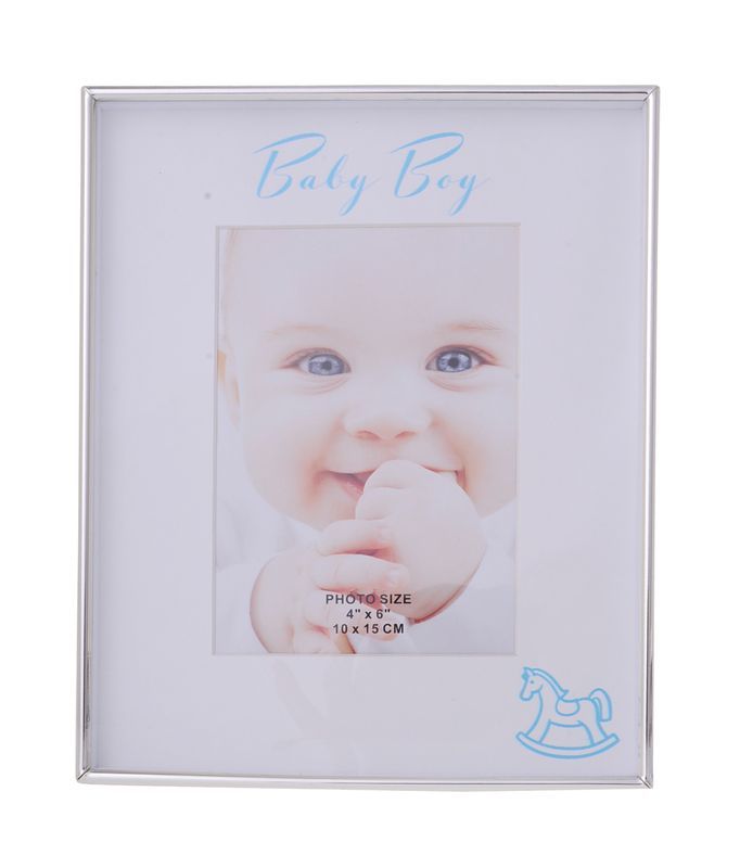 Set of 2 classic 4 x 6" photo frames for baby boy pictures, perfect for nursery decor and gifting.