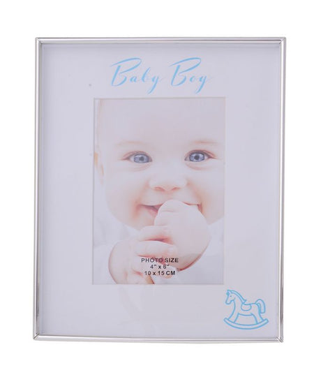 Set of 2 classic 4 x 6" photo frames for baby boy pictures, perfect for nursery decor and gifting.