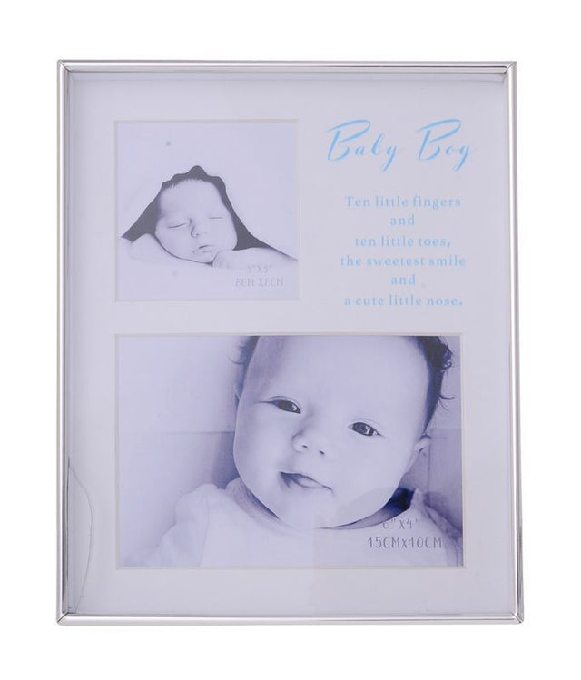 Set of 2 elegant baby boy collage photo frames, each 22cm, perfect for showcasing adorable childhood memories.