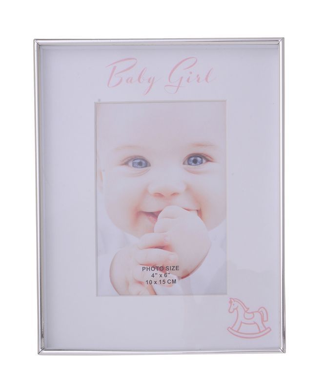 Charming set of 2 pink photo frames for baby girls, perfect for 4 x 6" photos and nursery decor.