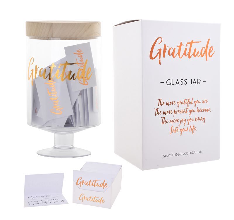 Elegant 24cm Gratitude Jar filled with reflective cards for enhancing positivity and mindfulness in everyday life.