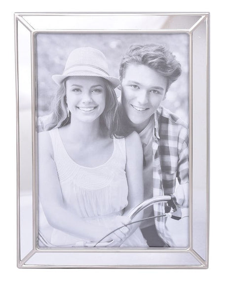 Mirrored silver 5 x 7 inch photo frame, elegant design perfect for displaying cherished memories.