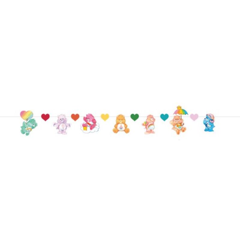 Care Bears Garland Banner, a colorful 2.8m cardboard decoration featuring beloved Care Bears for festive celebrations.