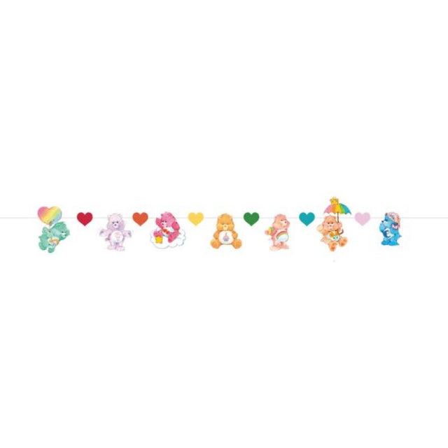 Care Bears Garland Banner, a colorful 2.8m cardboard decoration featuring beloved Care Bears for festive celebrations.