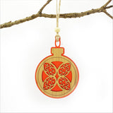 Red satin acrylic hanging ornament featuring a delicate flower design, perfect for holiday decor and gift-giving.
