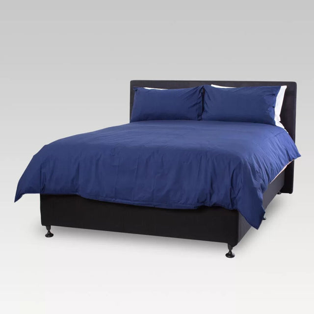 Luxurious navy single duvet cover set with matching pillowcase, featuring durable percale and Oeko-Tex certification.