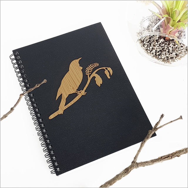 A5 journal featuring a Tui bird on Kowhai, perfect for creative writing, sketching, and inspiration on-the-go.