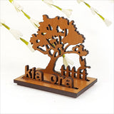 Elegant Kia Ora card holder in laser-cut NZ veneer, showcasing a tree design; perfect for organizing essential cards.