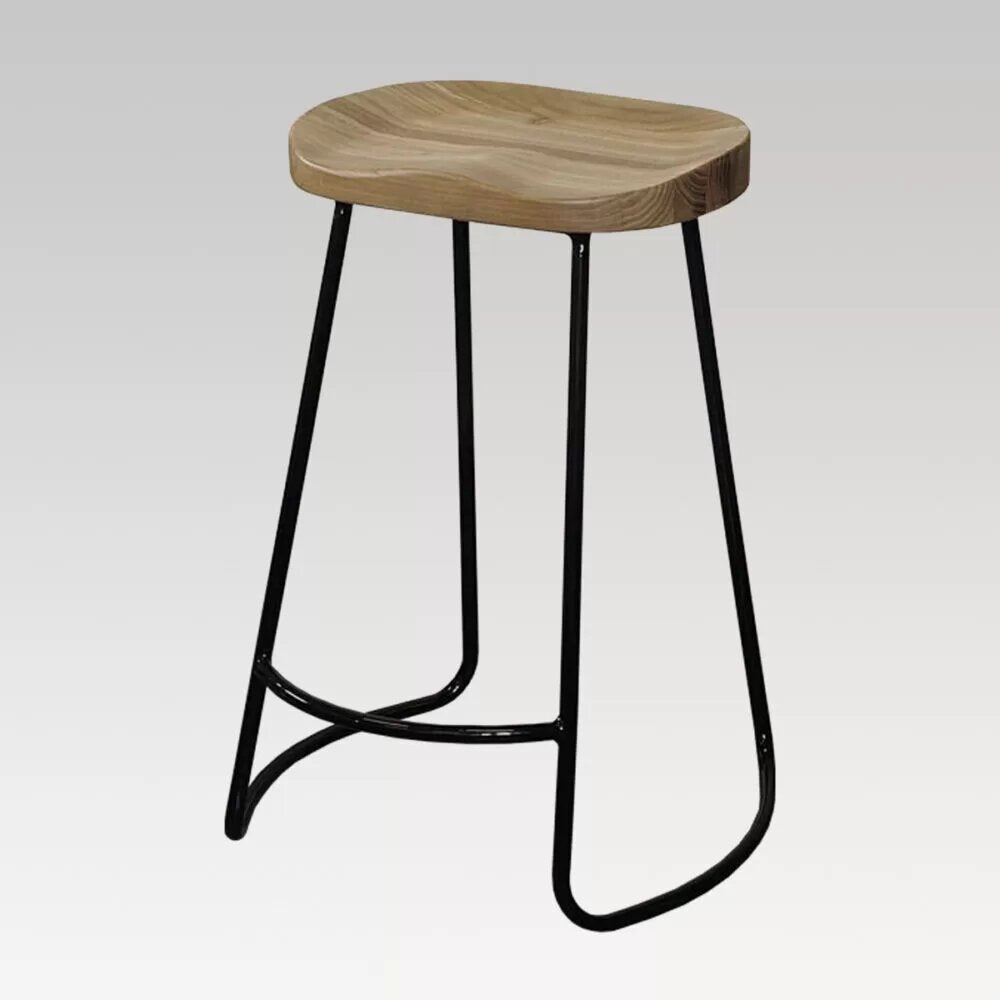 Nevis 650mm Barstool in Black/Natural with a steel frame and hardwood top, perfect for home bars and kitchens.