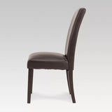 Elegant dark brown dining chair with rubberwood legs and PU upholstery, designed for comfort and easy maintenance.