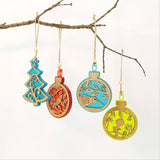 Hanging ornament featuring bamboo and lime green satin acrylic, measuring 80mm x 110mm, perfect for tropical holiday decor.
