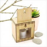 LED tealight candle box featuring a fantail design on sustainable bamboo, with 7 color-changing LED options for cozy ambiance.