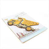 Vibrant dump truck wall art in eco-friendly pine veneer, perfect for kids' rooms and play areas.