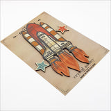 Pine Wall Art featuring a 27cm space shuttle with blue and red stars, made from eco-friendly pine veneer.