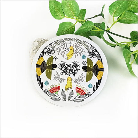 Vibrant 15cm folk fantail wall art printed on durable foam PVC, ideal for adding charm to any indoor or undercover outdoor space.