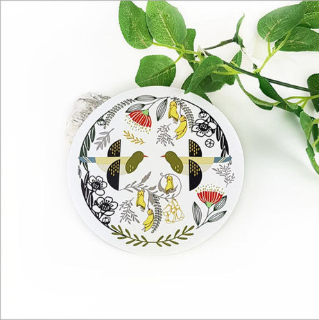 Vibrant 15cm circle wall art featuring the stunning Kereru bird, printed on durable foam PVC for charming decor.