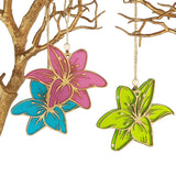 Pink satin acrylic hanging ornament featuring delicate bamboo accents, perfect for Christmas or year-round decor.