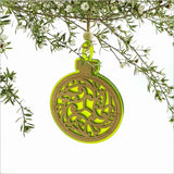 Lime green satin acrylic hanging ornament, laser-cut bamboo, 80mm x 110mm, perfect for festive decor and gifting.