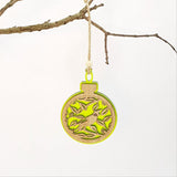 Lime green acrylic ornament featuring a Tui bird on Pohutukawa, perfect for festive decor or as a thoughtful gift.