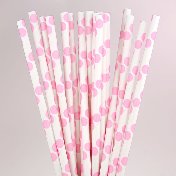 Paper Straws  - 120 units (Light Pink Polka)
