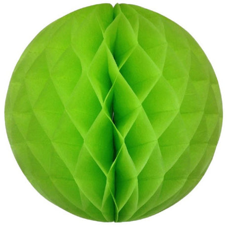 Lime green paper honeycomb lanterns, 30cm, pack of 10 for vibrant party decor and easy hanging. Perfect for any celebration.