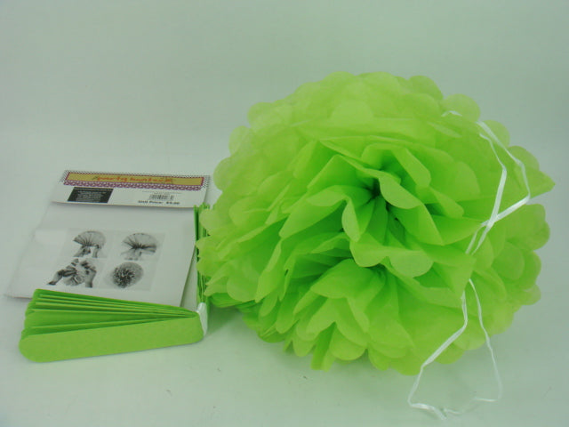 Vibrant lime green paper pom pom lanterns, 30cm size, set of 12 for lively party and home decor.