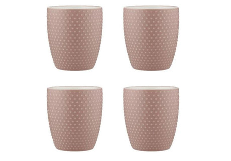 Set of 4 Abode pink sand tumblers with textured matte finish and glossy interior, perfect for stylish beverages.
