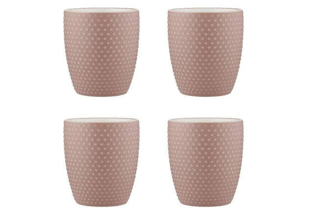 Set of 4 Abode pink sand tumblers with textured matte finish and glossy interior, perfect for stylish beverages.