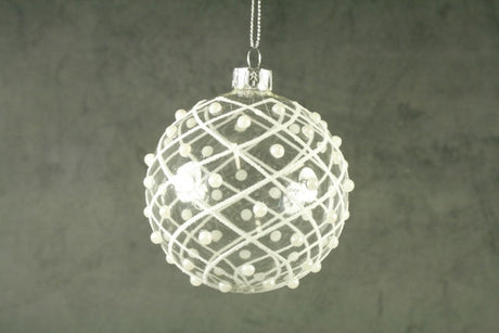 8cm clear glass ball ornament with elegant pearls, perfect for Christmas tree or centerpiece decorations.