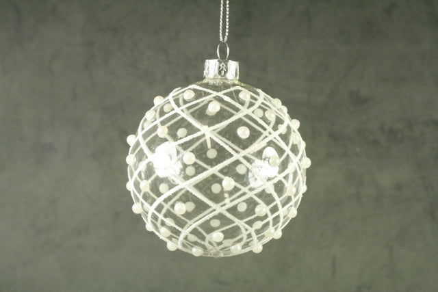 8cm clear glass ball ornament with elegant pearls, perfect for Christmas tree or centerpiece decorations.