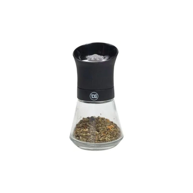 Sleek black T&G Single Spice Mill, compact 125mm height, stainless steel, for fresh grinding of herbs and spices.