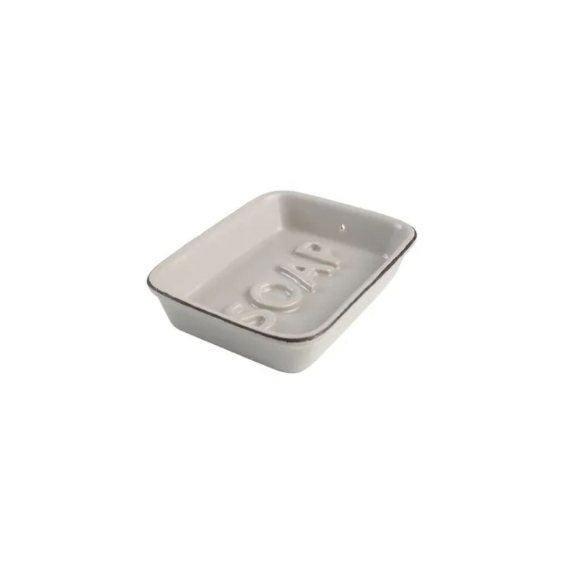 Sleek grey soap dish enhancing bathroom decor while keeping soap bars dry and stylishly organized.