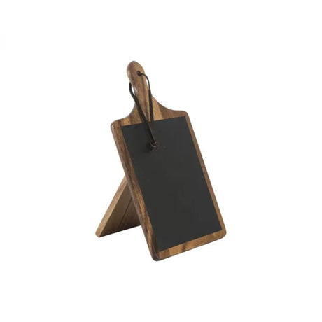 Small Acacia wood paddle chalkboard with rustic finish, perfect for notes and menus in kitchens or dining areas.