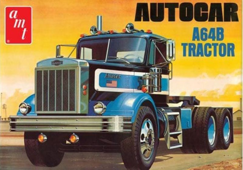 Detailed 1/25 scale model kit of Autocar A64B Semi Tractor, perfect for hobbyists to assemble and customize.