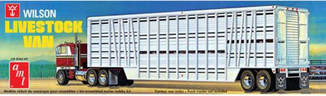 1/25 scale AMT Wilson livestock trailer kit, unassembled for model building, detailed parts, requires glue and paint.