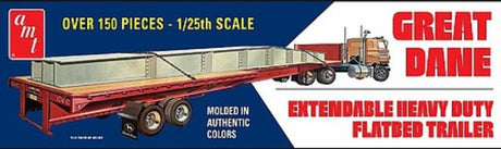 1/25 scale AMT Great Dane Flatbed Trailer model kit, unassembled with intricate details, perfect for hobbyists and collectors.