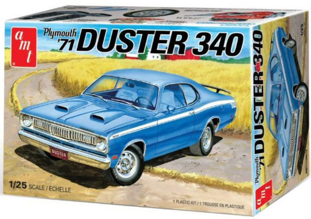 1/25 scale unassembled model kit of the classic 1971 Plymouth Duster 340, ideal for hobbyists and collectors.