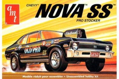 1/25 scale plastic kit of the '72 Chevy Nova SS Pro, designed for car enthusiasts to build and customize with detailed parts.