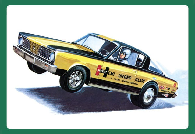 Model kit of the 1/25 '66 Plymouth Barracuda Hemi, featuring detailed bodywork and engine for building enthusiasts aged 10+.