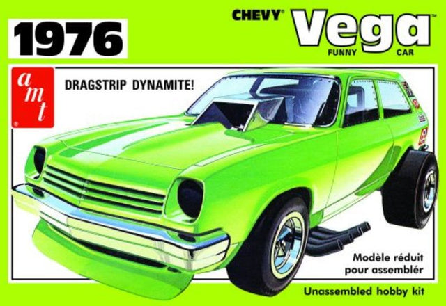 Detailed model kit of the 1976 Chevy Vega Funny Car, perfect for enthusiasts and hobbyists aged 10 and up.