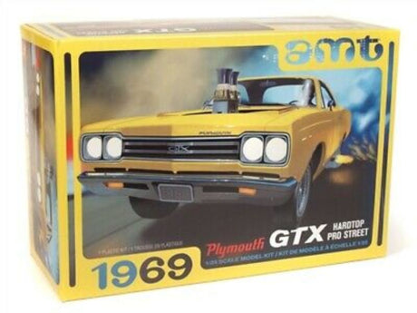 1/25 scale model kit of the '69 Plymouth GTX Pro Street, featuring detailed components for classic muscle car enthusiasts.