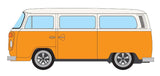 Vibrant yellow diecast model of the 1/43 VW Type 2 Bay Window, showcasing intricate details and nostalgic design.